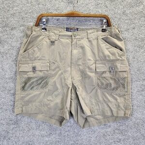 Hook & Tackle Shorts Mens 36 Green Fishing Cargo Mesh Pockets Nylon Blend